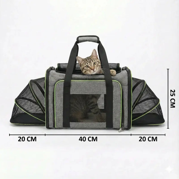 Sac de transport vert extensible pour chat 7kg - vue de cote