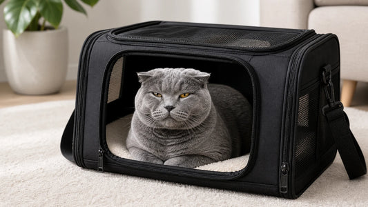 sac de transport pour chat avec chat gris rassure dans le sac - Sac pour chat lourd