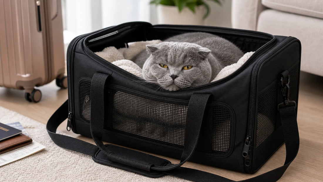 sac de transport pour chat avec chat gris rassure dans le sac - Sac de transport chat avion