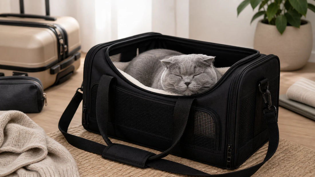 sac de transport pour chat avec chat gris rassure dans le sac - Sac pour transporter son chat longtemps sans l'épuiser
