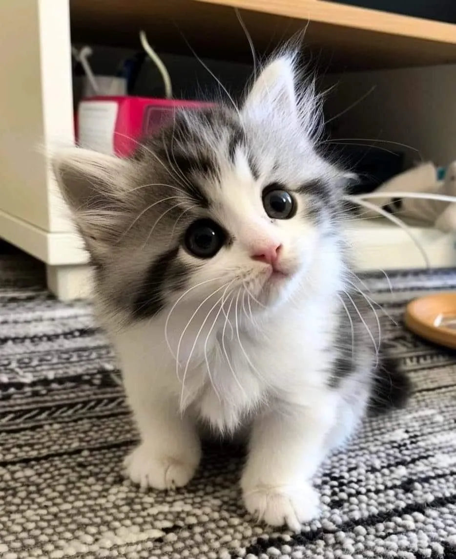 un chaton trop mimi qui regarde a sa droite