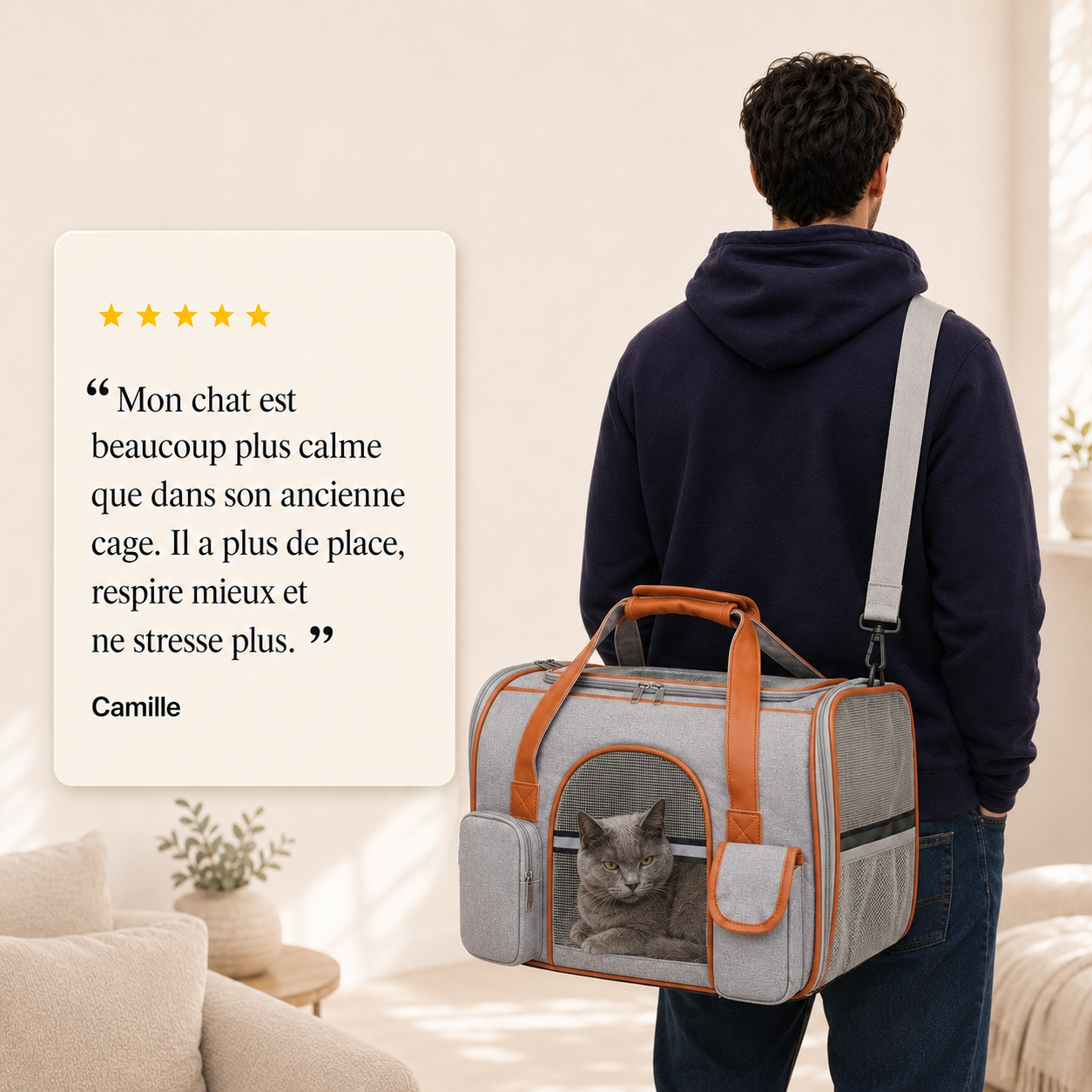 Avis client 5 etoiles - Sac de transport confort pour chat