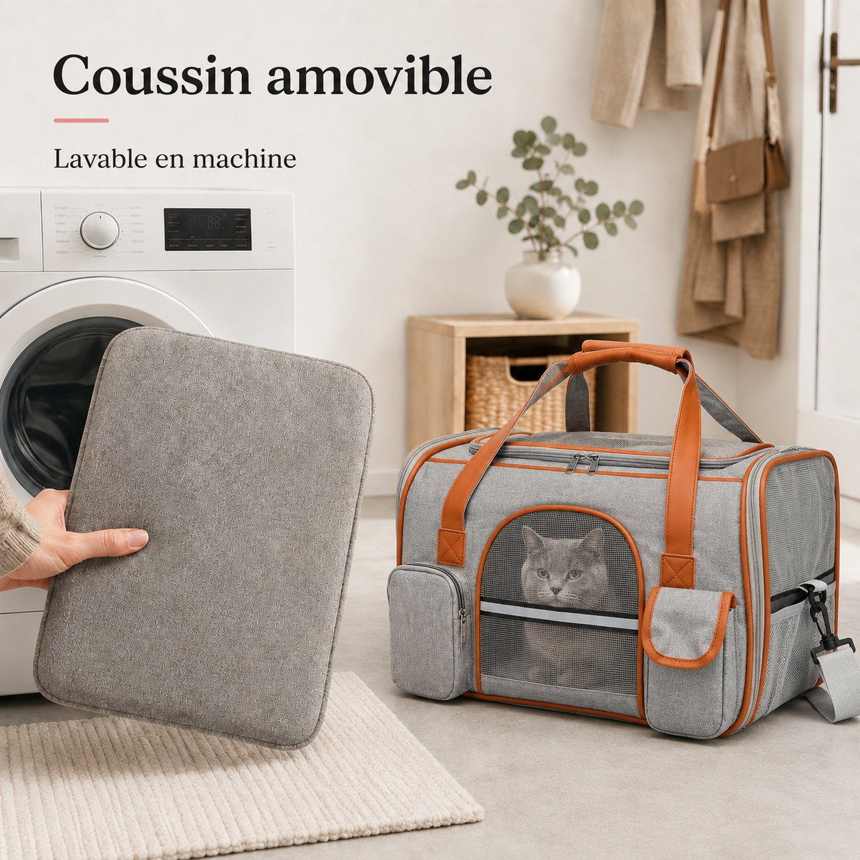Coussin amovible lavable en machine - Sac de transport confort pour chat