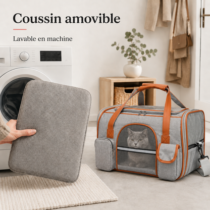Coussin amovible lavable en machine - Sac de transport confort pour chat