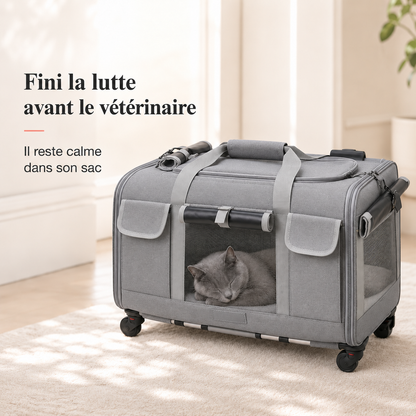 Fini la lutte avant le vétérinaire - Valise de transport à roulettes pour chat