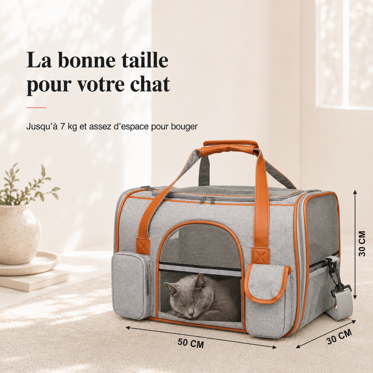 Dimensions du sac de transport confort pour chat - 50 x 30 x 30 cm
