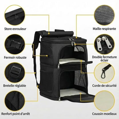 Sac de transport pour 2 chats Espace robuste - Noir - chat a l interieur