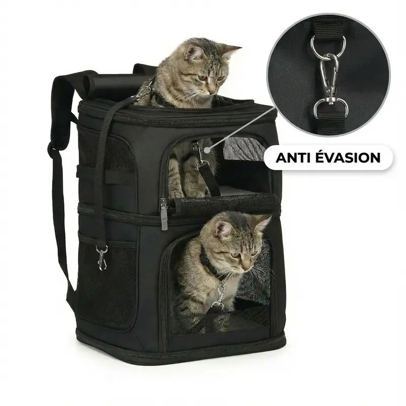 Sac de transport pour 2 chats Espace robuste - Noir - interieur et acces