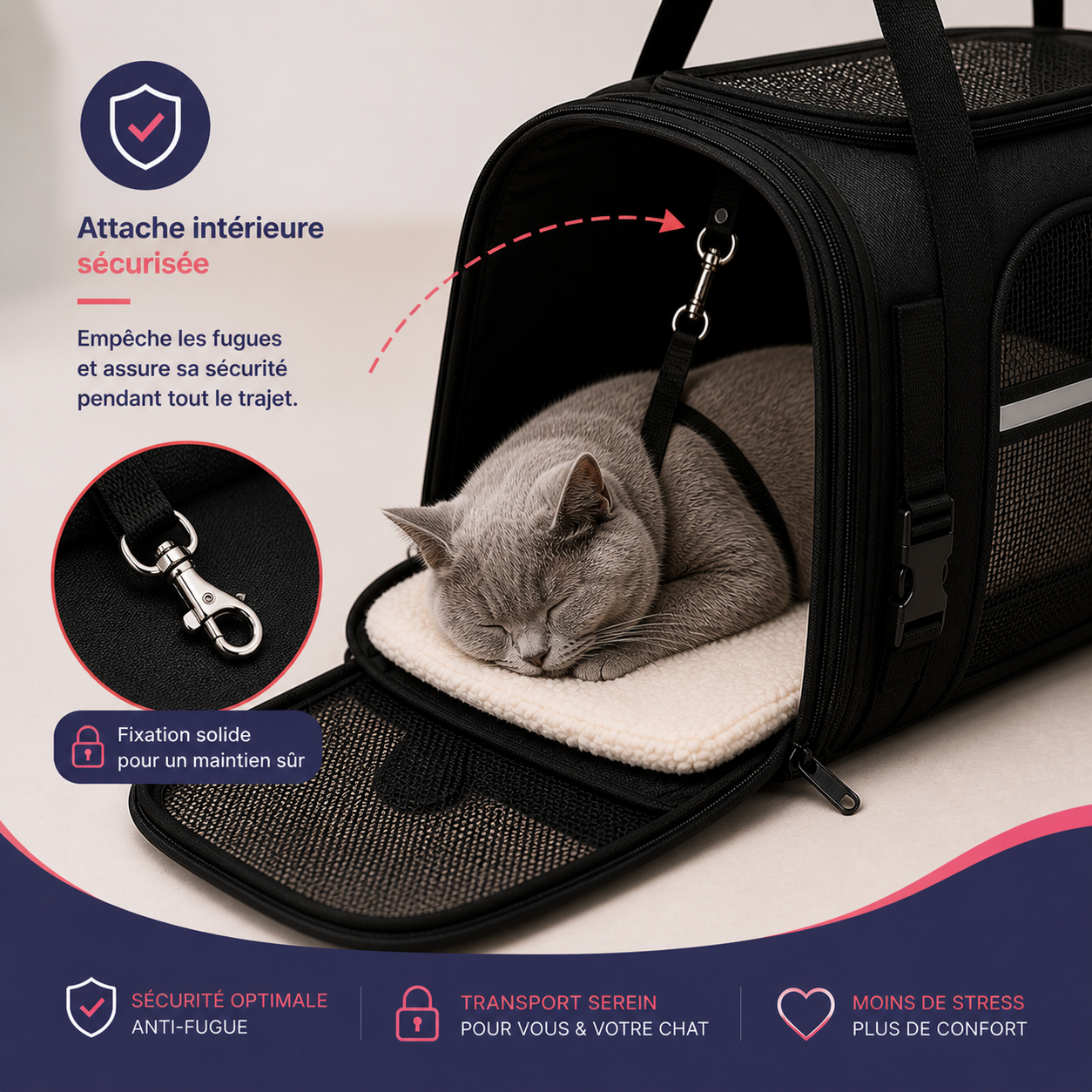 Sac de voyage sécurisé pour chat