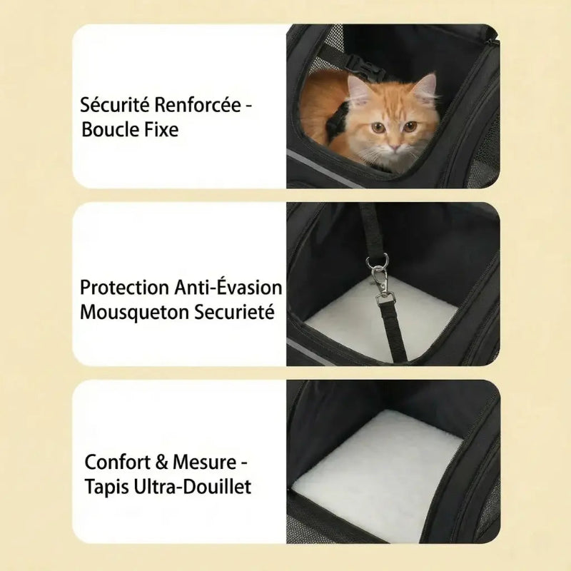 Sac à dos extensible spacieux pour chat - fermeture et ventilation