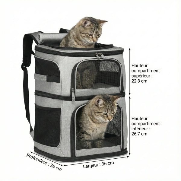 Sac de transport pour 2 chats grand volume - Gris - vue de cote