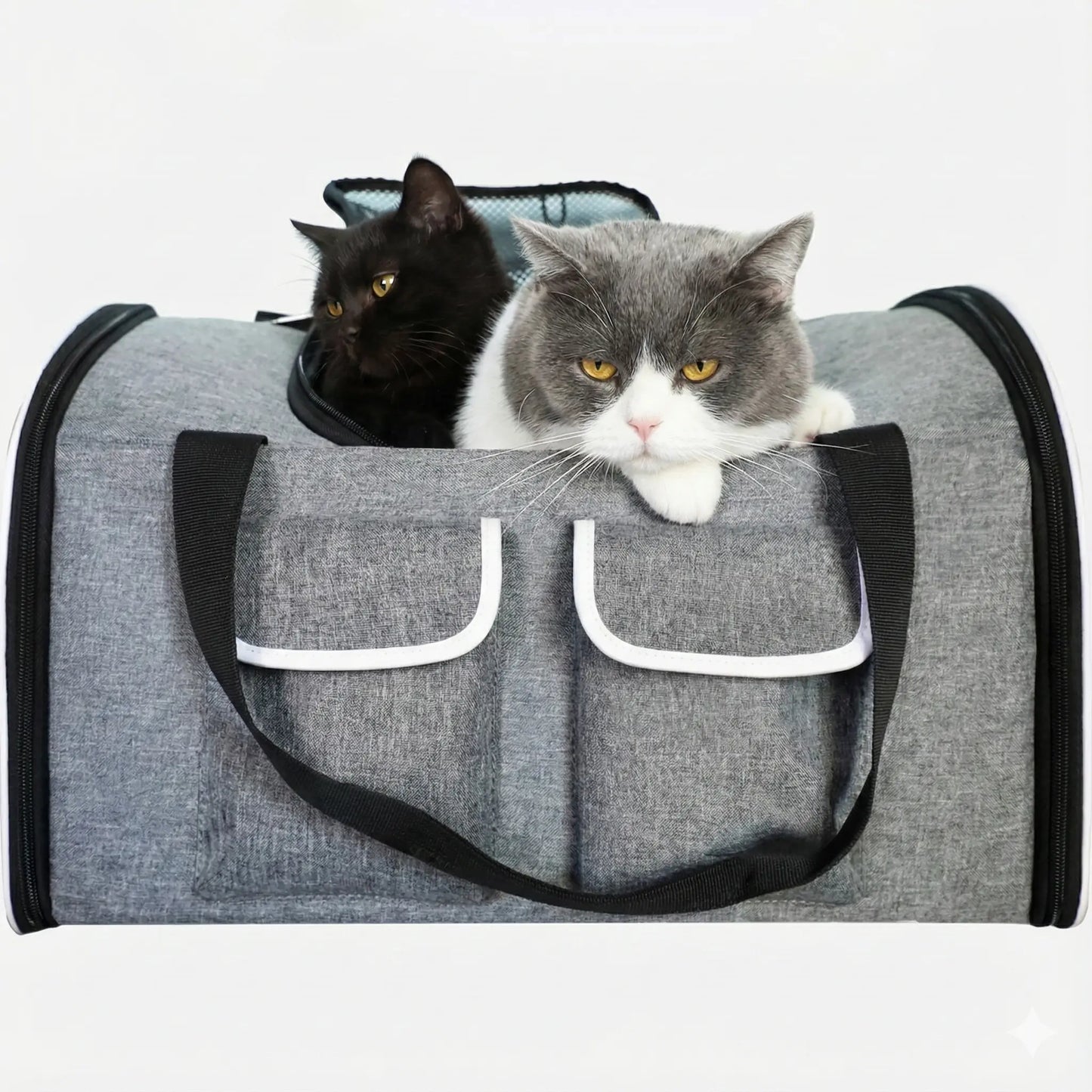 Sac de transport zippé pour 2 chats - vue de cote