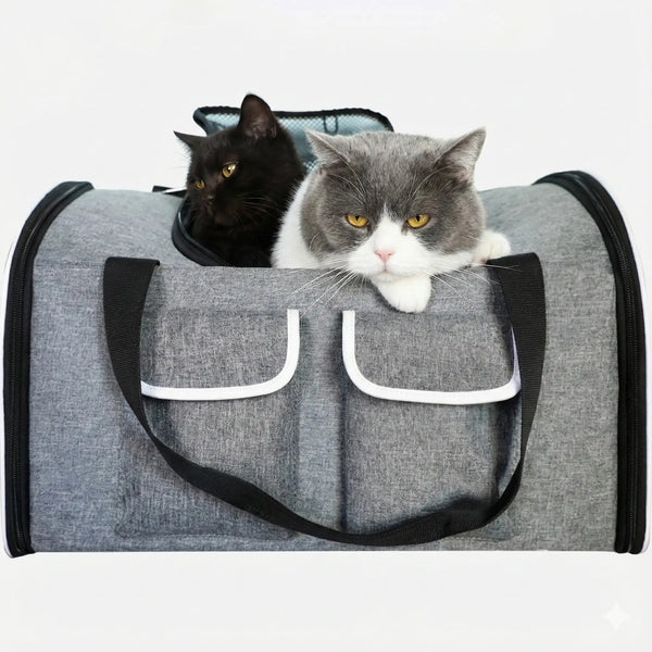 Sac de transport zippé pour 2 chats - vue de cote