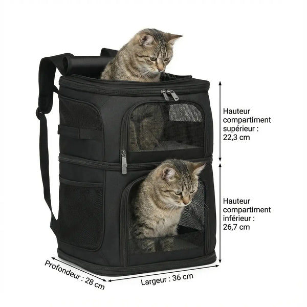 Sac de transport pour 2 chats Espace robuste - Noir - vue de cote