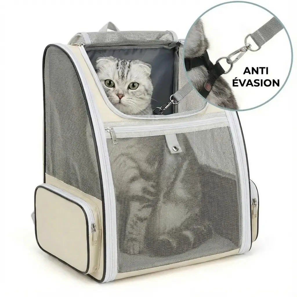 Sac à dos pliable zippé pour chat - interieur et acces