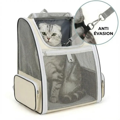 Sac à dos pliable zippé pour chat - interieur et acces
