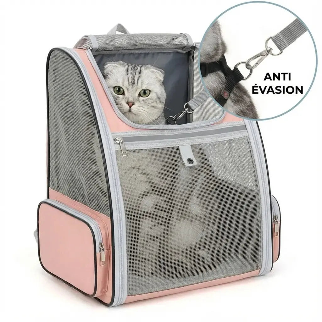 Sac à dos pliable aéré pour chat - interieur et acces