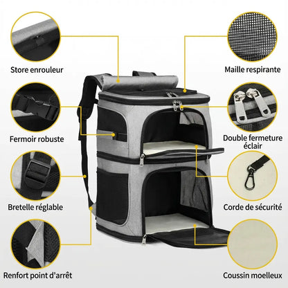 Sac de transport pour 2 chats grand volume - Gris - chat a l interieur