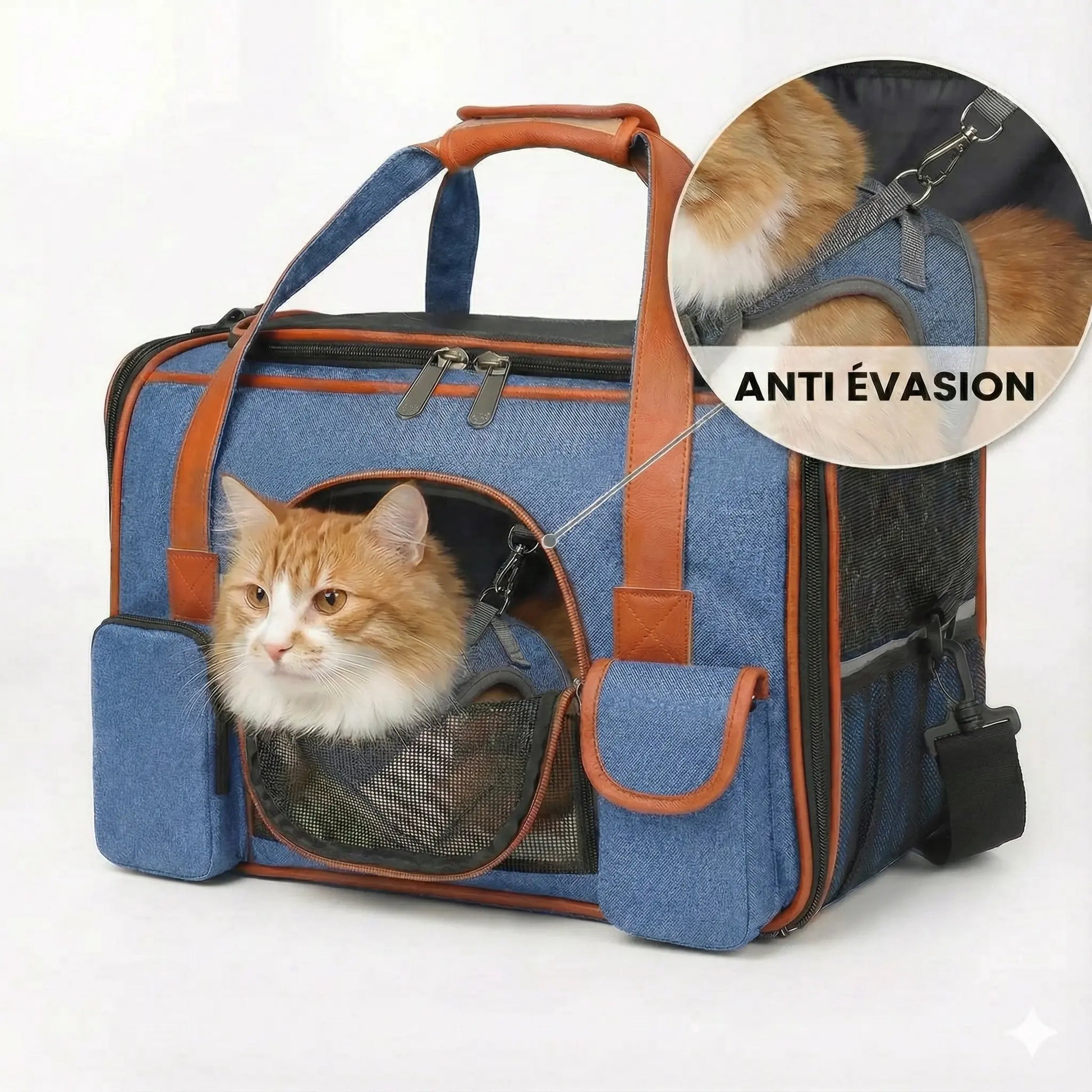 Sac transport avion chat ventilé - Bleu - interieur et acces