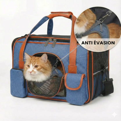 Sac transport avion chat ventilé - Bleu - interieur et acces