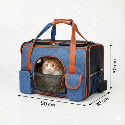 Sac transport avion chat ventilé - Bleu - vue de cote