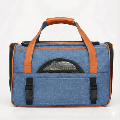 Sac transport avion chat ventilé - Bleu - fermeture et ventilation