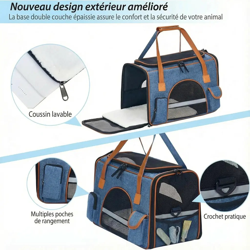 Sac transport avion chat ventilé - Bleu - chat a l interieur