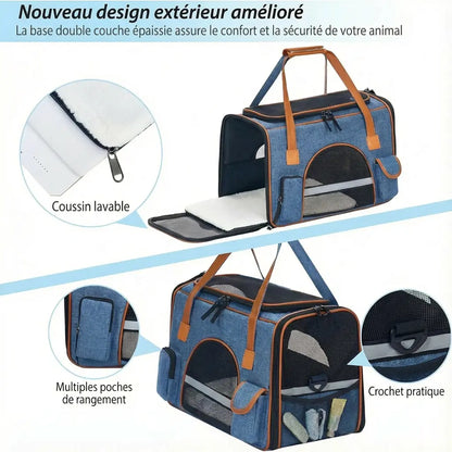 Sac transport avion chat ventilé - Bleu - chat a l interieur
