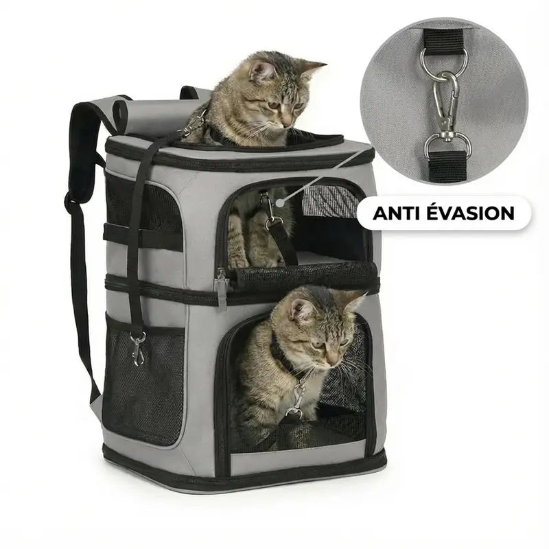 Sac de transport pour 2 chats grand volume - Gris - interieur et acces