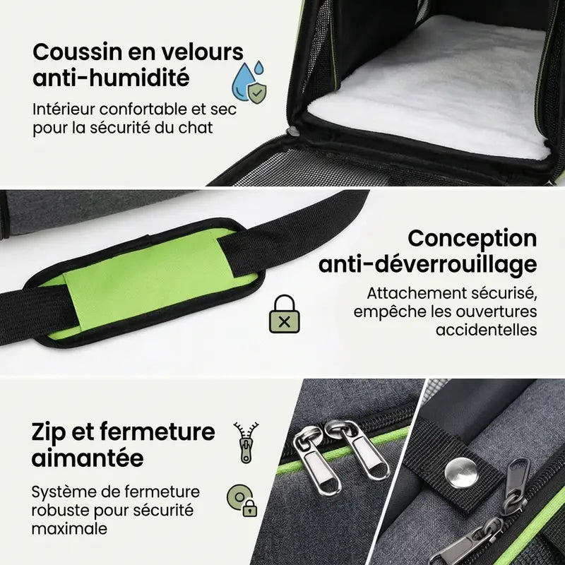 Sac de transport ventilé pour chat 7kg - dimensions et portage