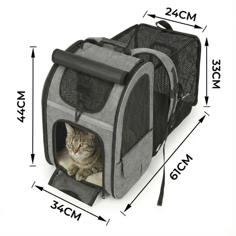 Sac à dos pour chat adulte à fermeture - Gris - interieur et acces