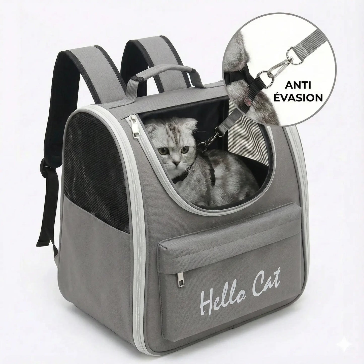 Sac à dos vision aéré pour chat - interieur et acces