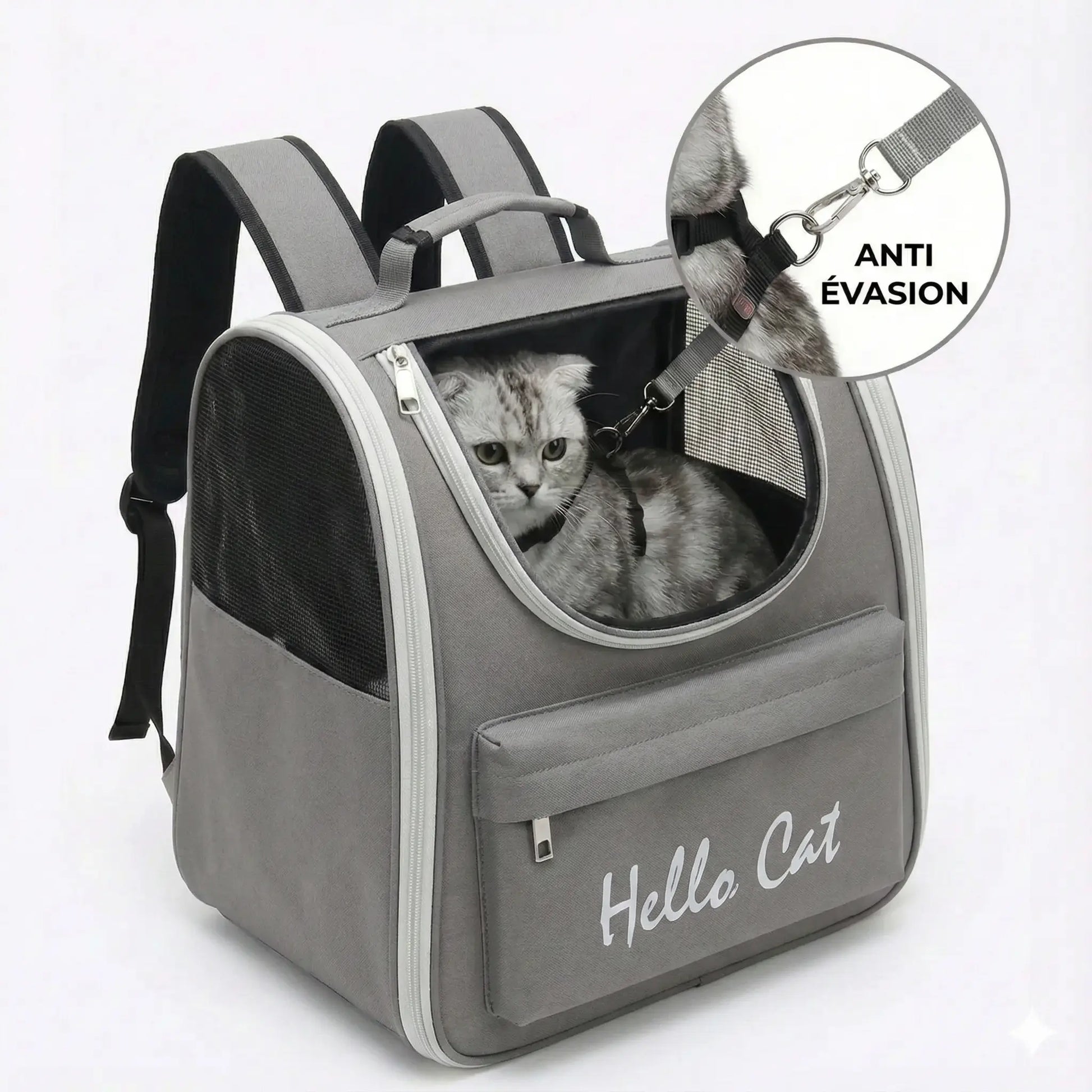 Sac à dos vision aéré pour chat - interieur et acces