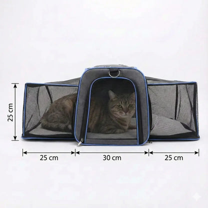 Sac de transport souple bleu pour chat - vue de cote