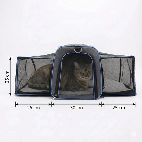 Sac de transport souple bleu pour chat - vue de cote