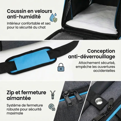 Sac de transport souple bleu pour chat - dimensions et portage