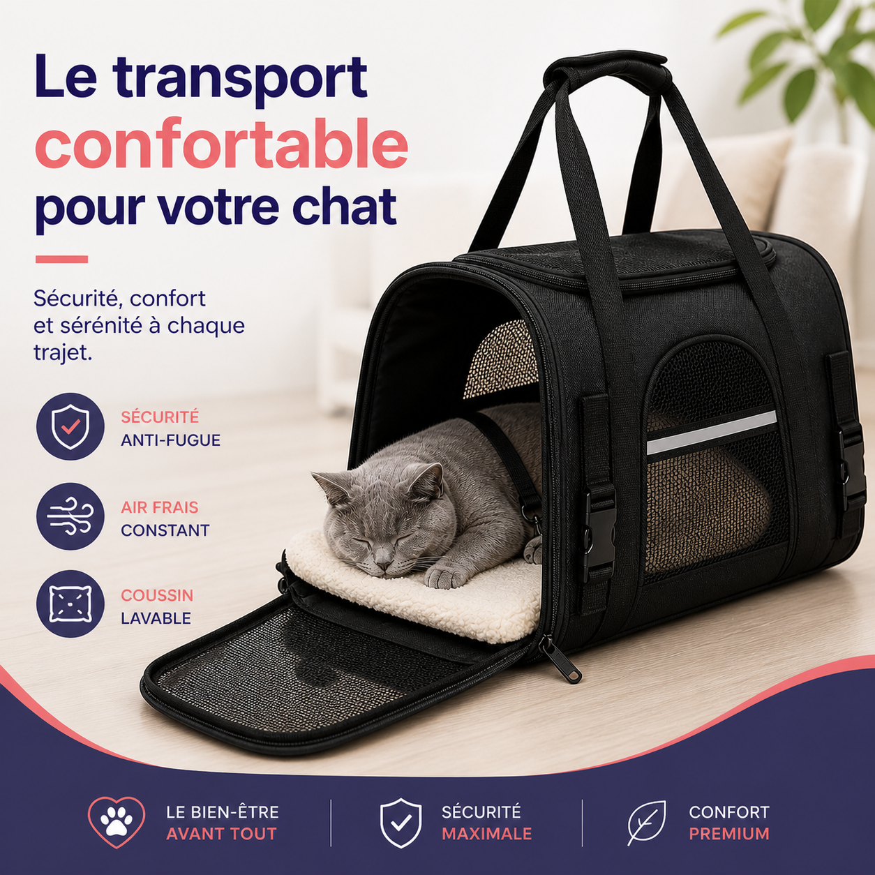 Sac de voyage sécurisé pour chat