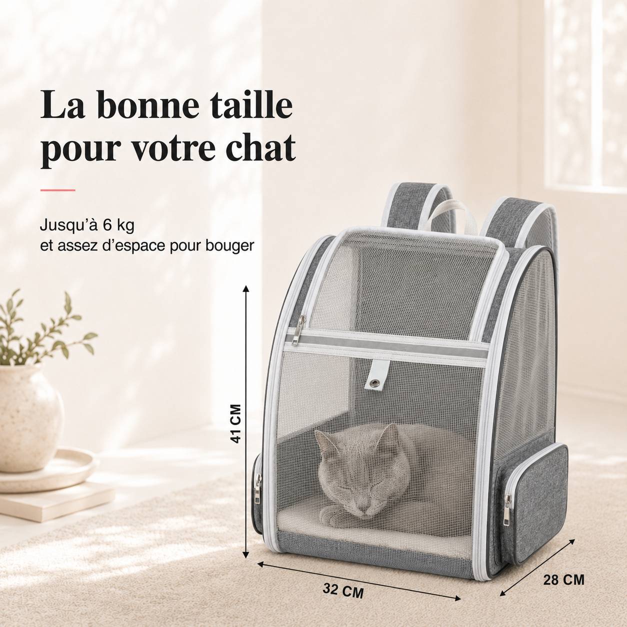 Dimensions et taille adaptee a votre chat - Sac � dos compact robuste pour chat