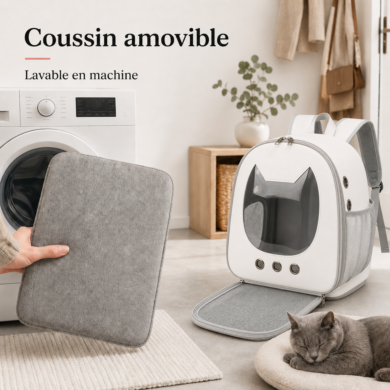 Coussin amovible lavable en machine - Sac � dos ergonomique pour chaton