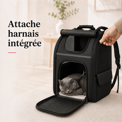 Attache harnais integree - Sac � dos extensible spacieux pour chat