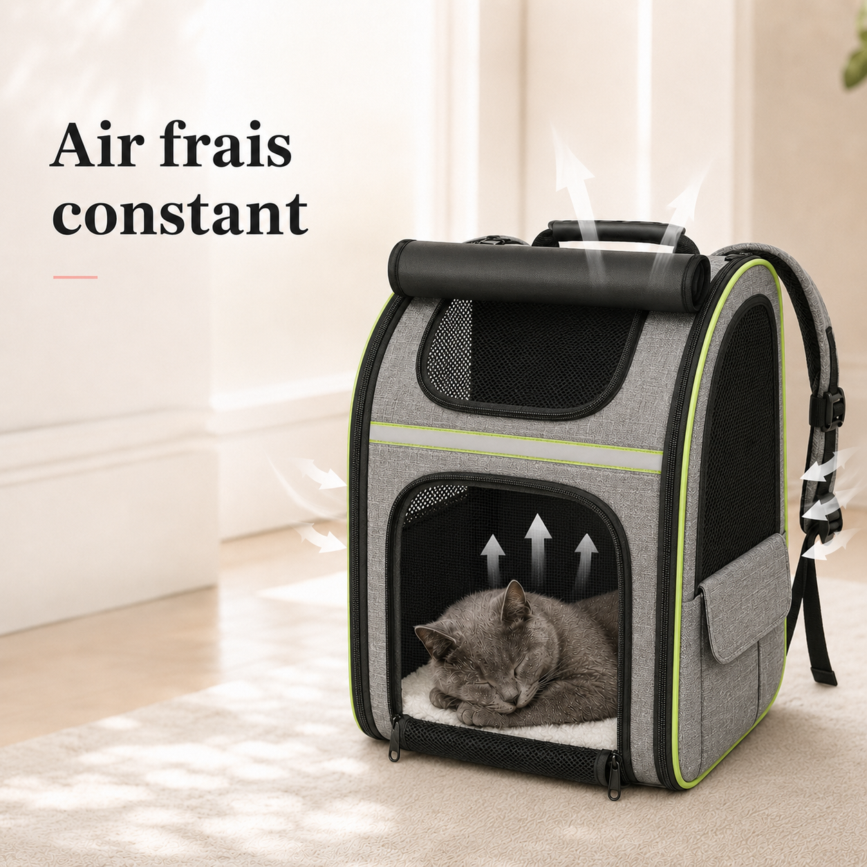 Air frais constant et ventilation - Sac � dos extensible zipp� pour chat