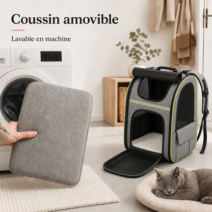 Coussin amovible lavable en machine - Sac � dos extensible zipp� pour chat