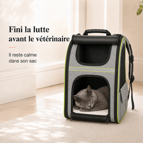 Fini la lutte avant le veterinaire - Sac � dos extensible zipp� pour chat