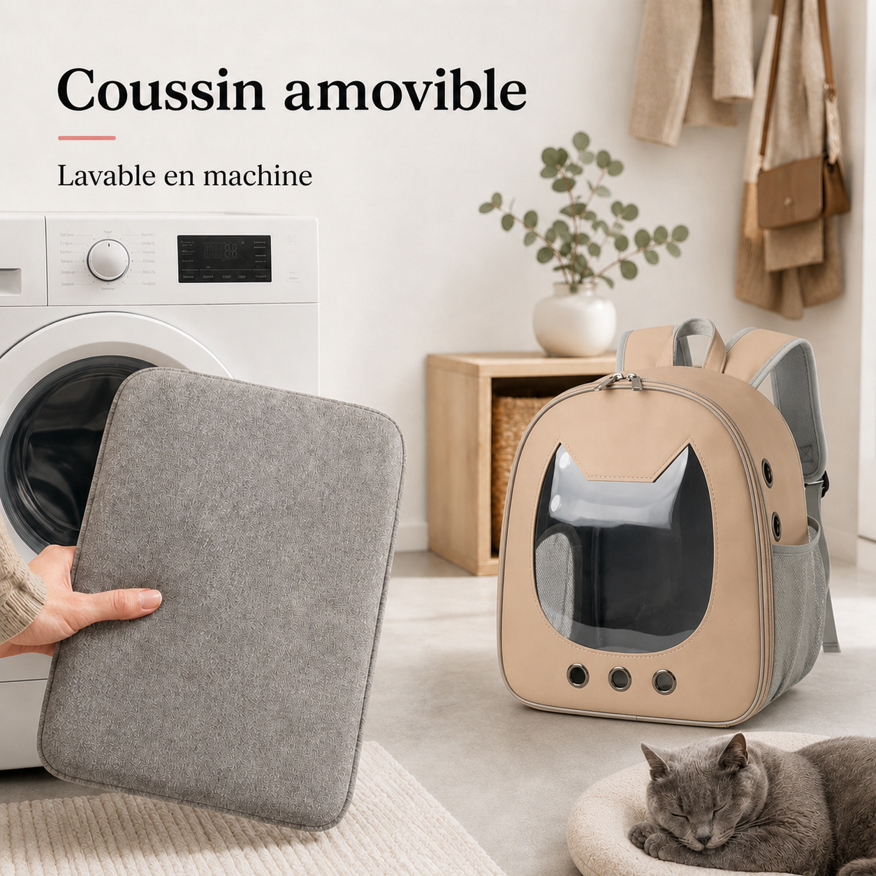 Coussin amovible lavable en machine - Sac � dos imperm�able pour chaton