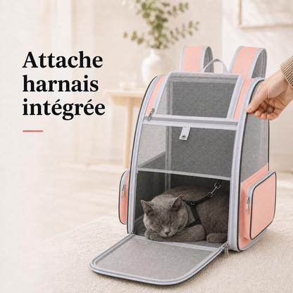 Attache harnais integree - Sac � dos pliable a�r� pour chat