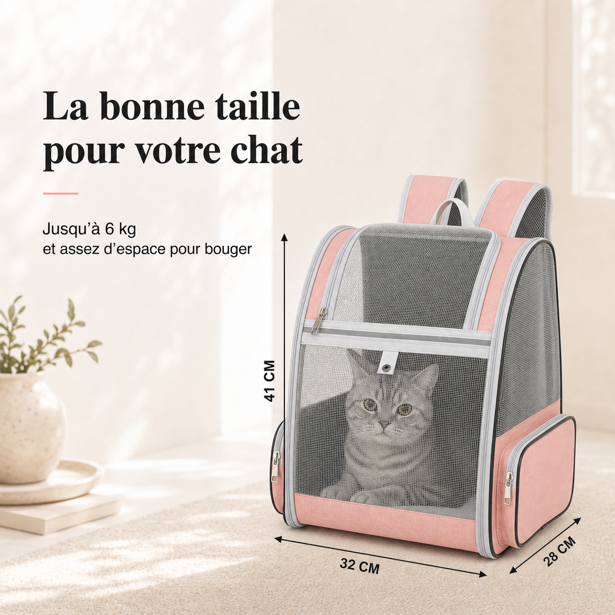 Dimensions et taille adaptee a votre chat - Sac � dos pliable a�r� pour chat