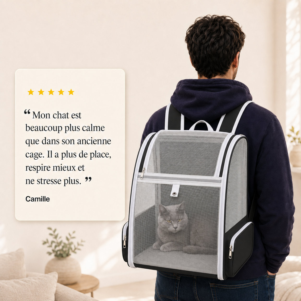 Avis client 5 etoiles - Sac � dos pliable ventil� pour chat