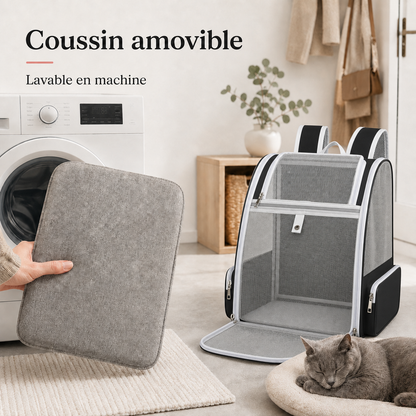Coussin amovible lavable en machine - Sac � dos pliable ventil� pour chat