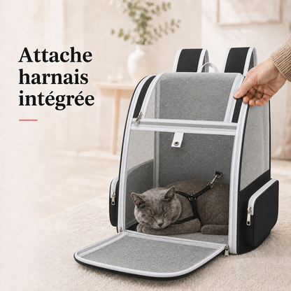 Attache harnais integree - Sac � dos pliable ventil� pour chat