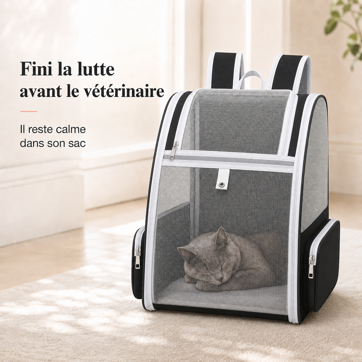 Fini la lutte avant le veterinaire - Sac � dos pliable ventil� pour chat